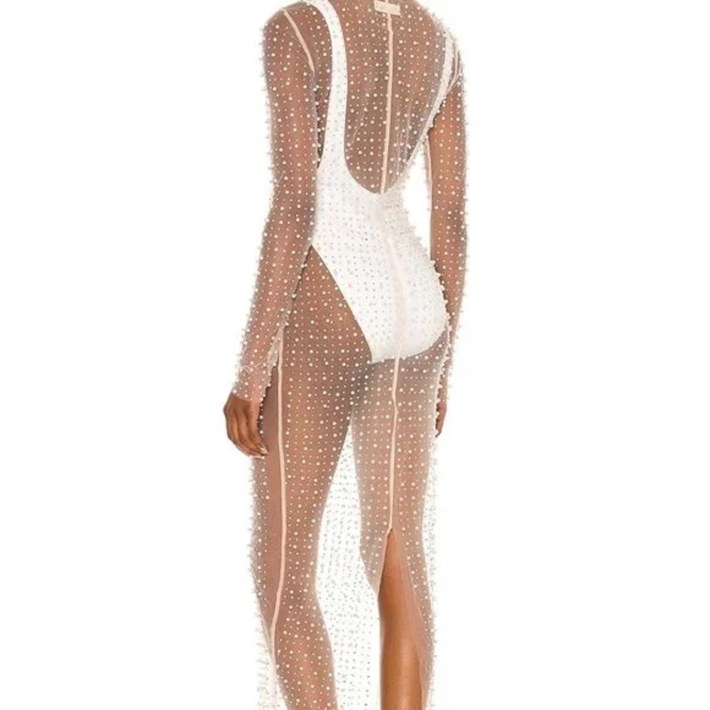 Beach Bunny Champagne Mesh Dress with Pearls